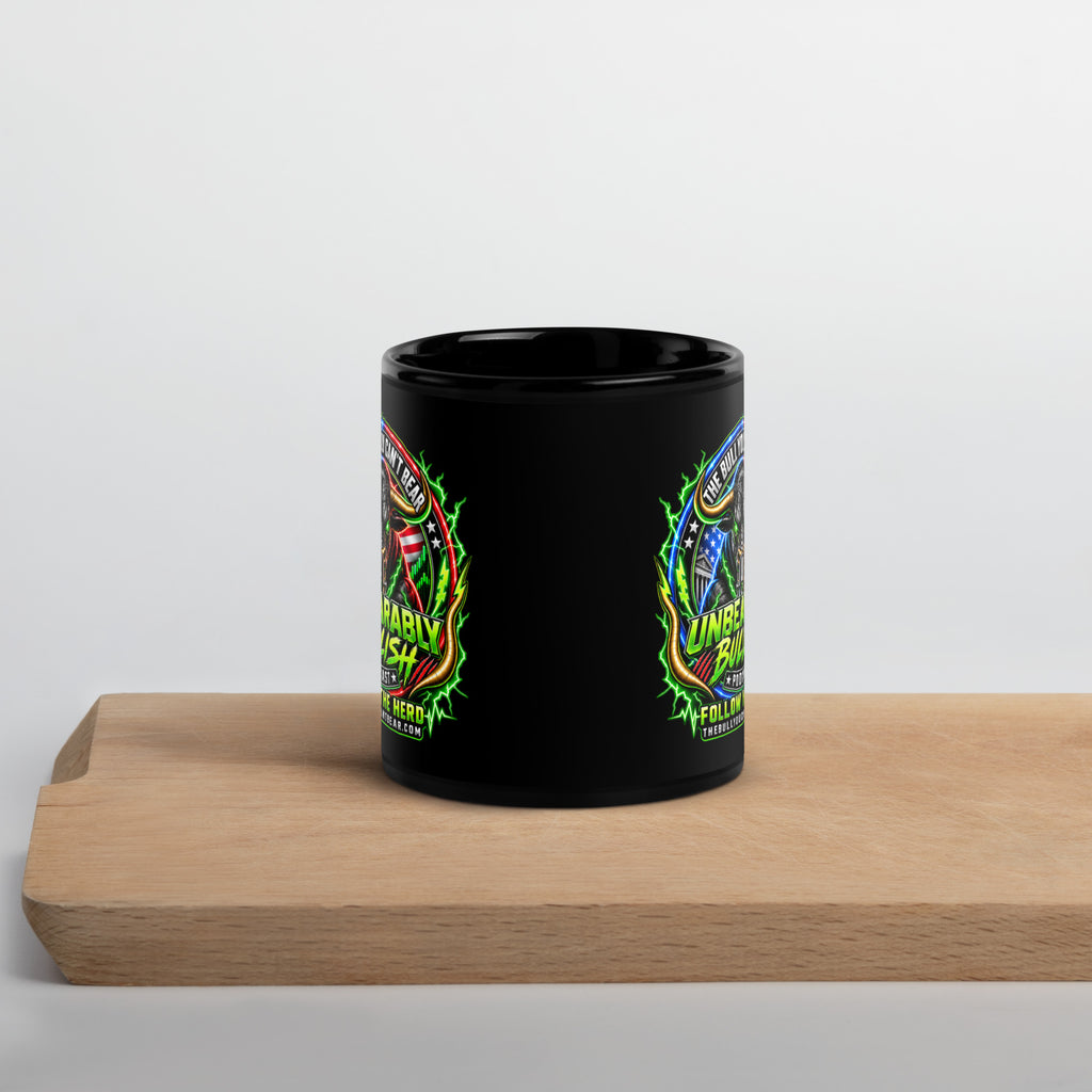 Unbearably Bullish Crest Mug in black, 11 oz, front view