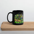 Charging Bull Follow The Herd Mug in black, 11 oz, handle on left