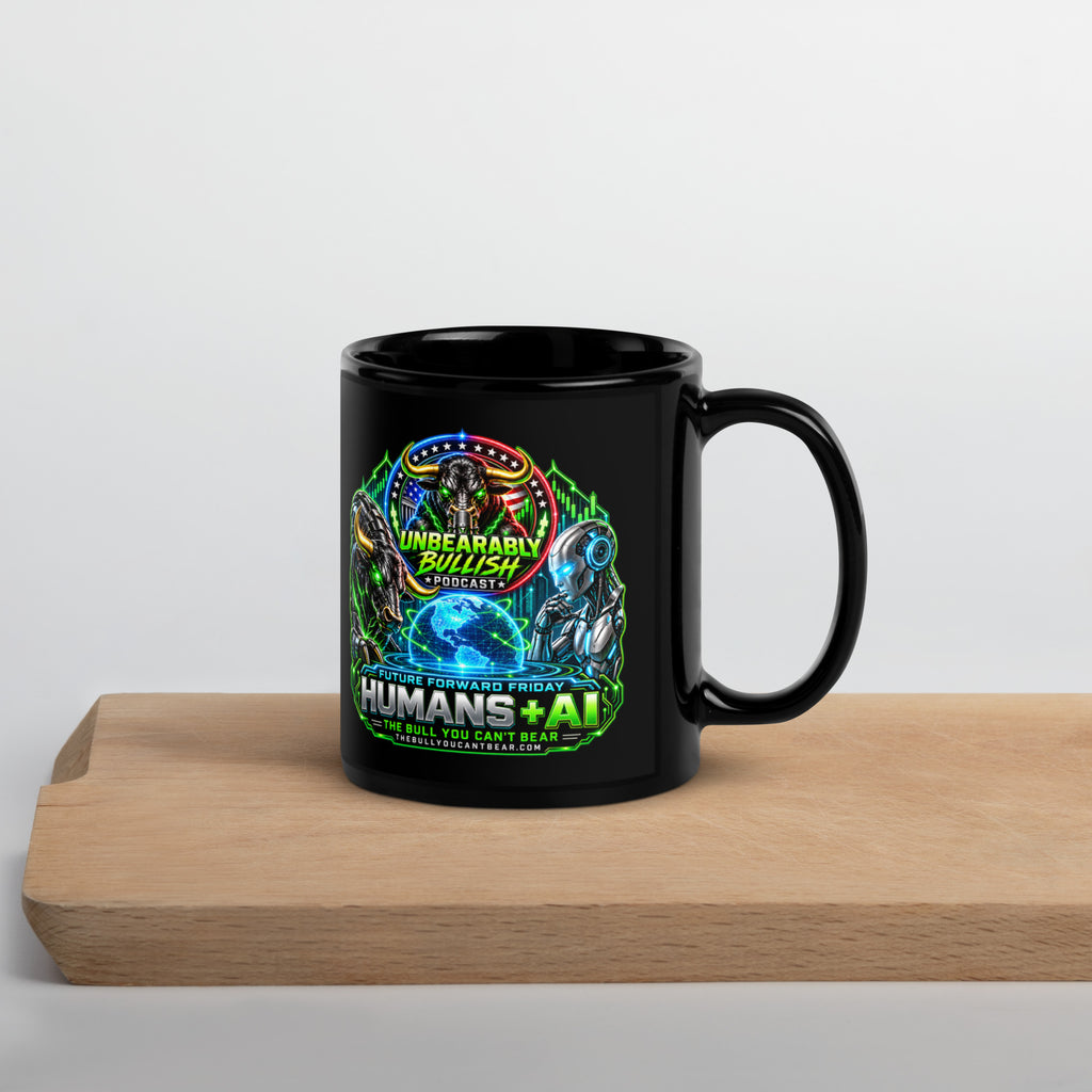 Humans + AI Mug in black, 11 oz, handle on right