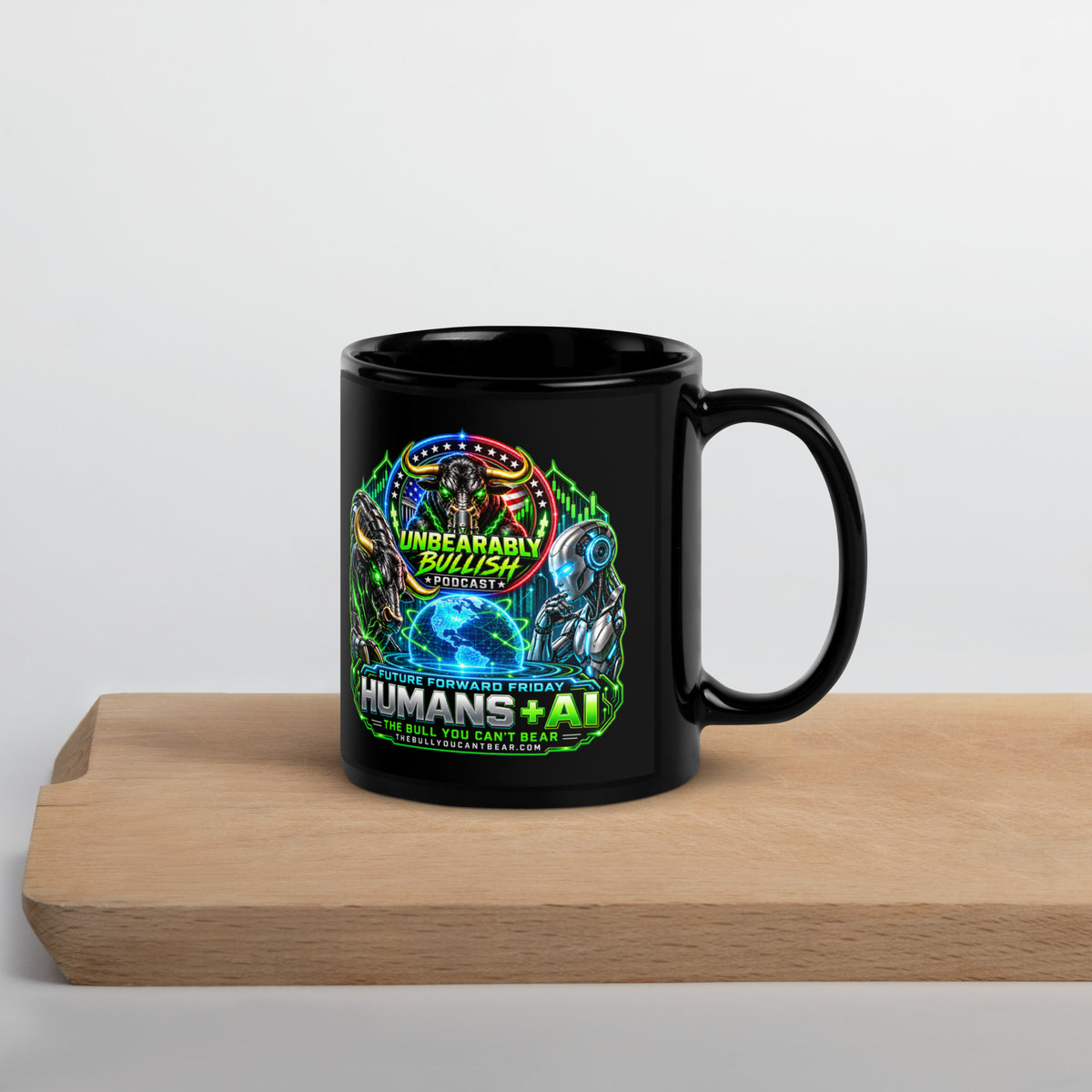 Humans + AI Mug in black, 11 oz, handle on right