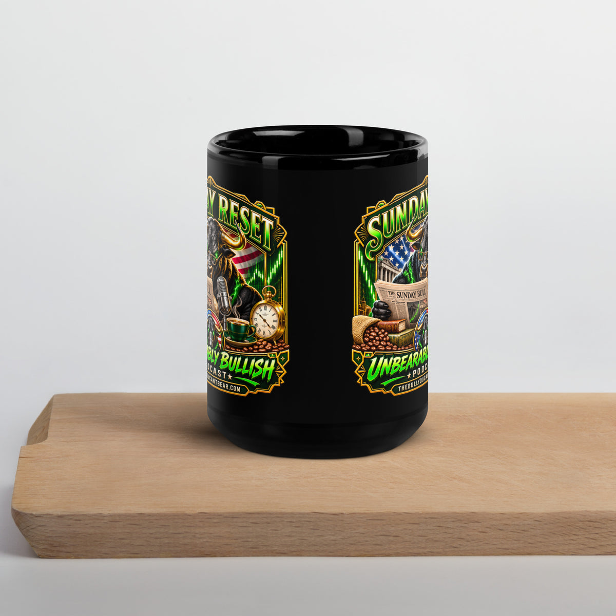 Sunday Reset Mug in black, 15 oz, front view