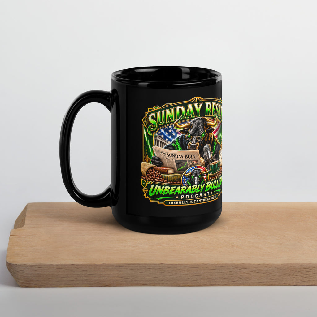 Sunday Reset Mug in black, 15 oz, handle on left