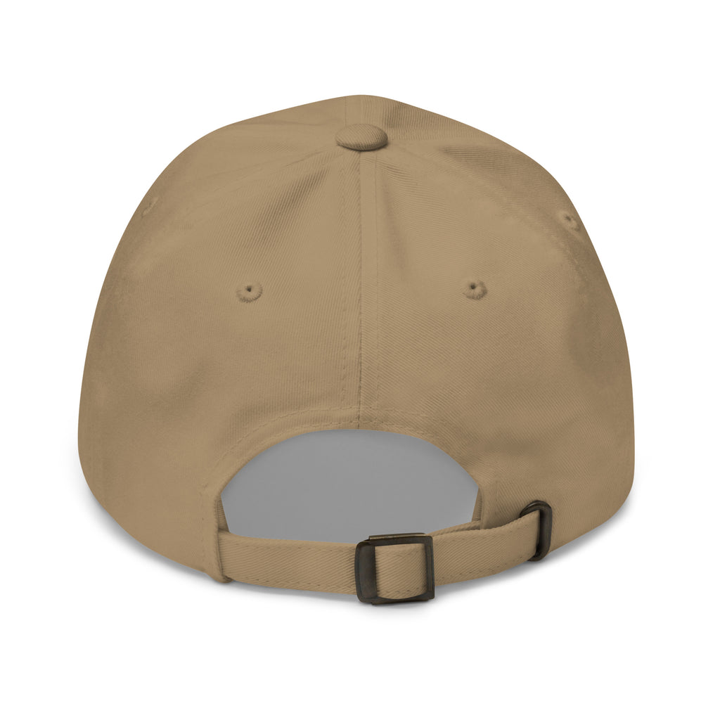 Unbearably Bullish Bull Dad Hat with green stitching in Khaki, back view