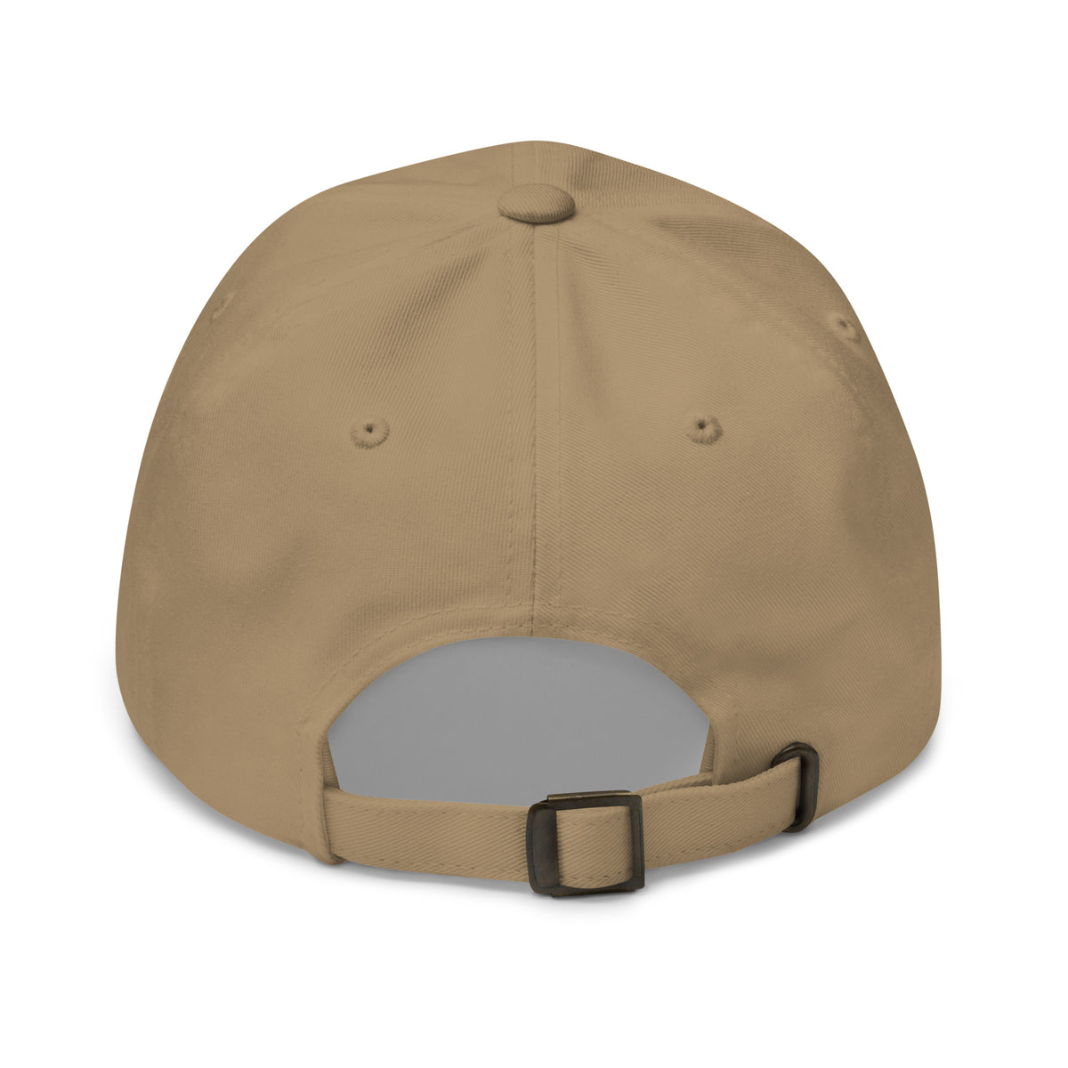 Unbearably Bullish Bull Dad Hat with green stitching in Khaki, back view