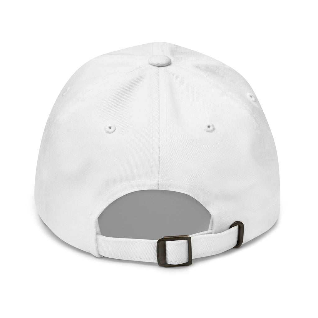Unbearably Bullish Bull Dad Hat with green stitching in White, back view