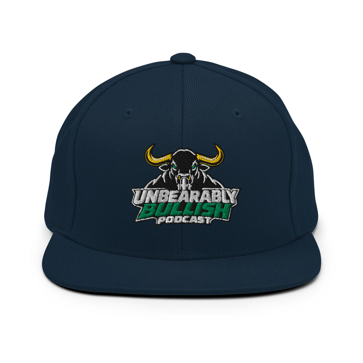 Unbearably Bullish Podcast Snapback in Dark Navy, front view