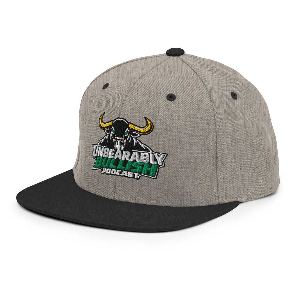 Unbearably Bullish Podcast Snapback in Heather Black, left front angle