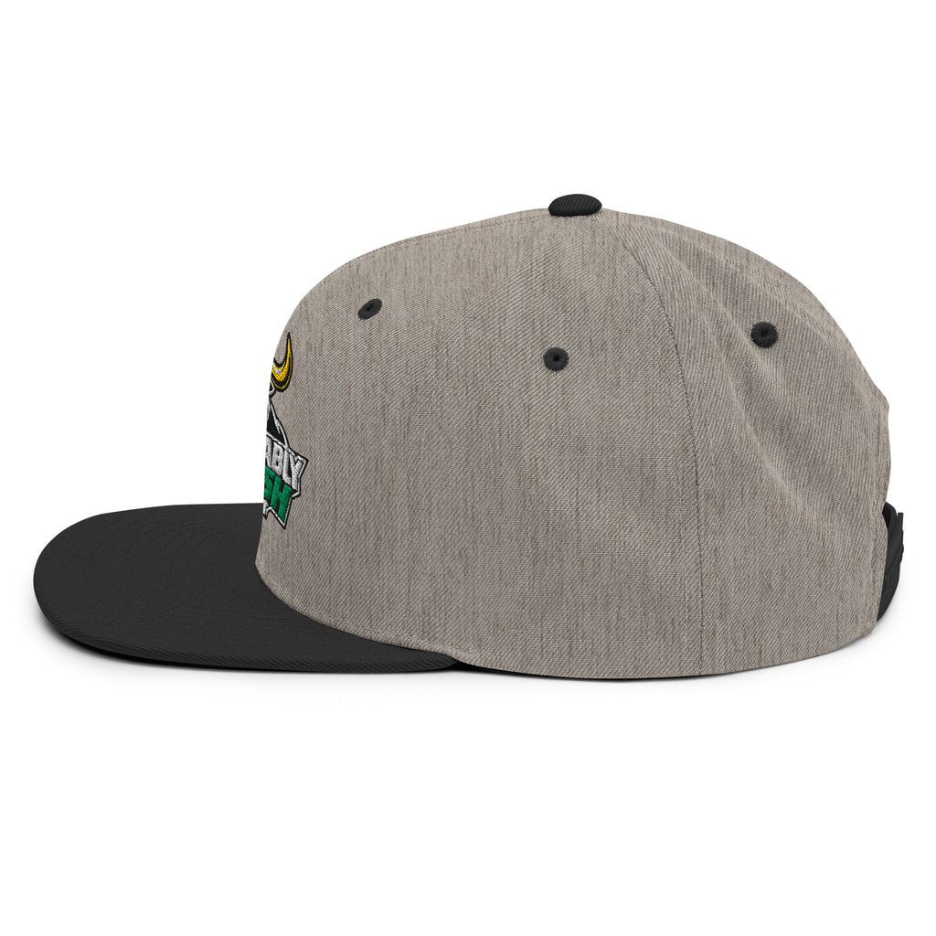 Unbearably Bullish Podcast Snapback in Heather Black, left side