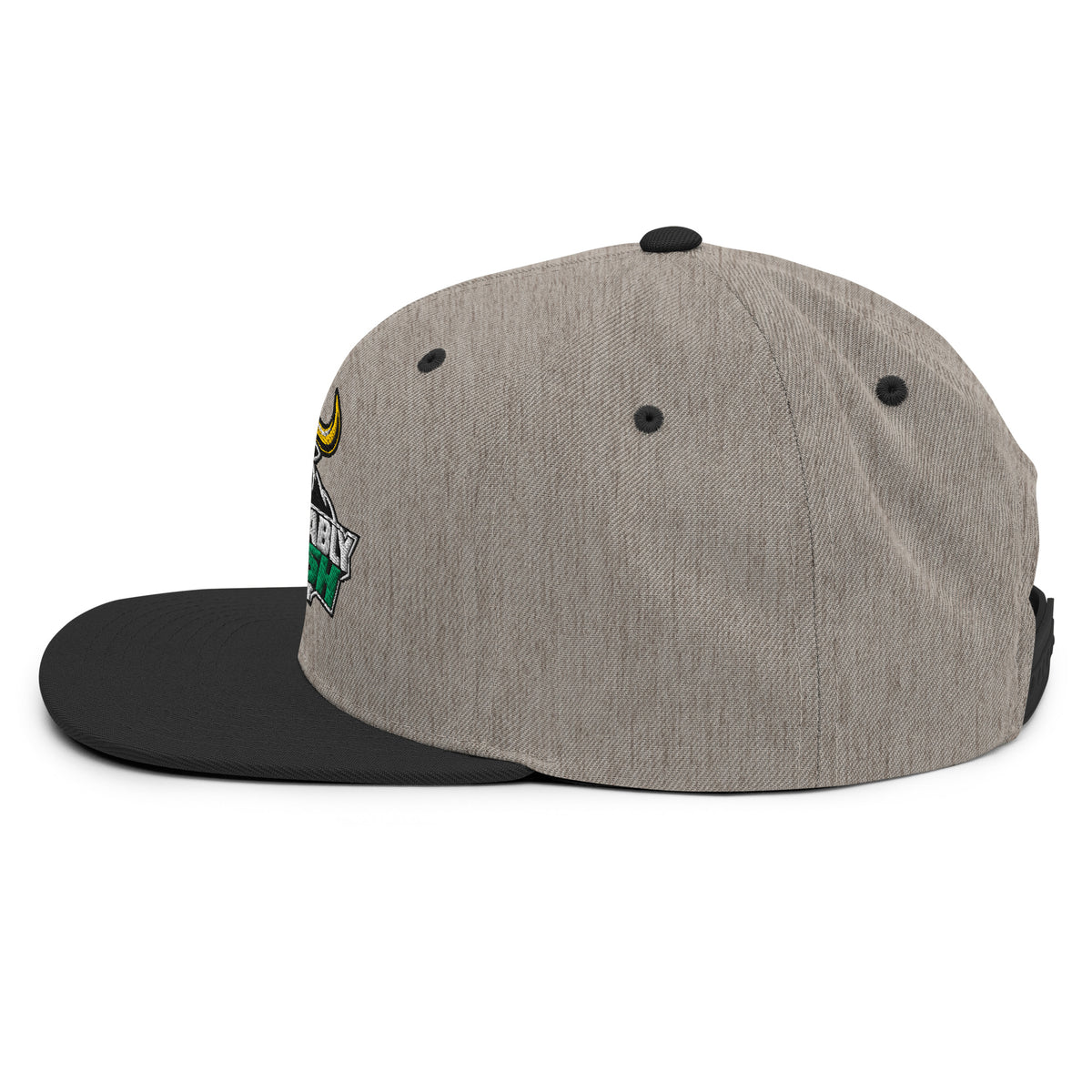 Unbearably Bullish Podcast Snapback in Heather Black, left side