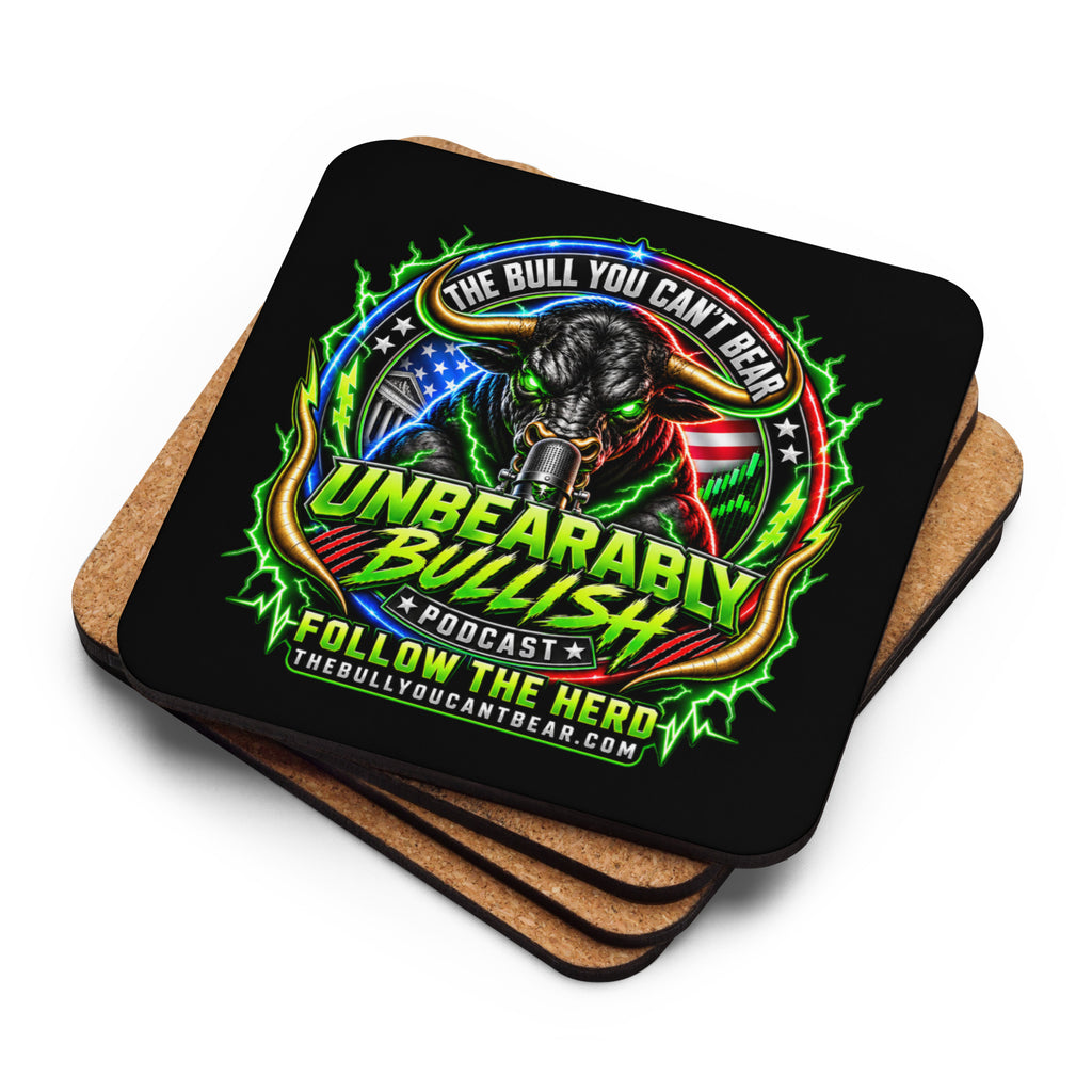 Unbearably Bullish Crest Coaster with cork back, lifestyle view