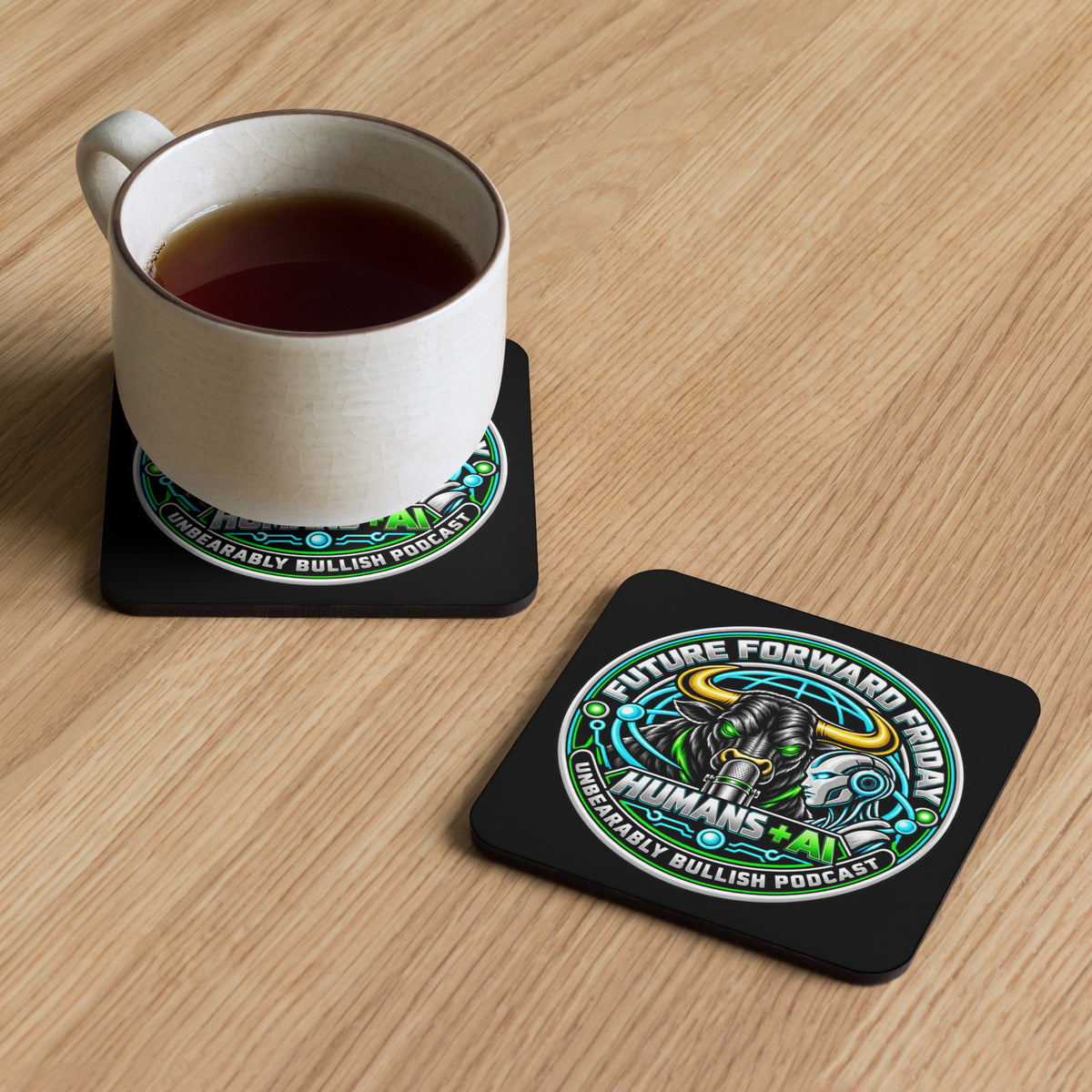 Future Forward Friday Coaster with cork back, alternate view