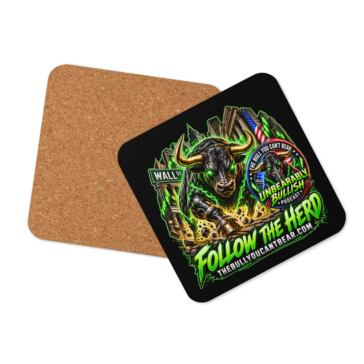 Follow The Herd Coaster with cork back, angled view