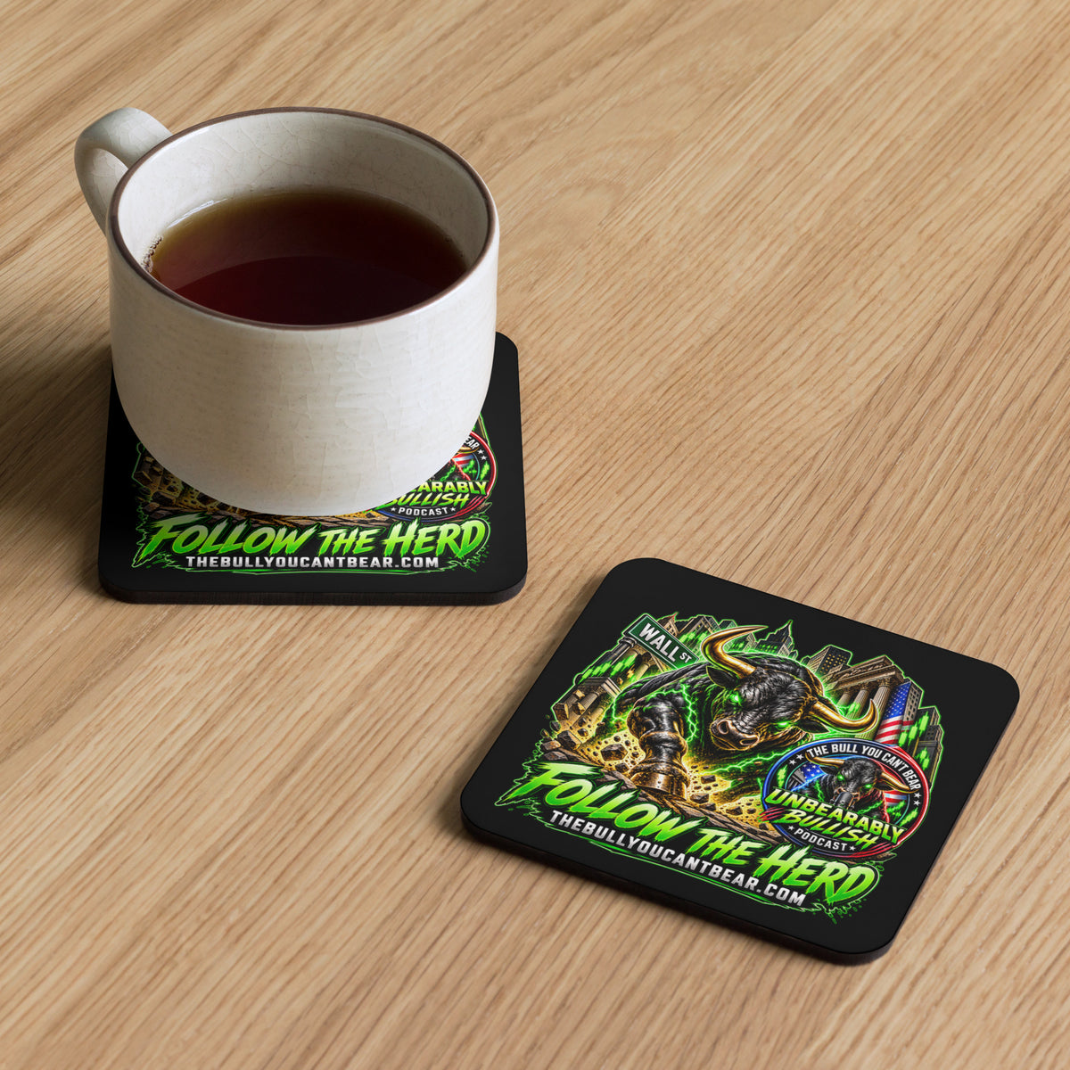 Follow The Herd Coaster with cork back, alternate view