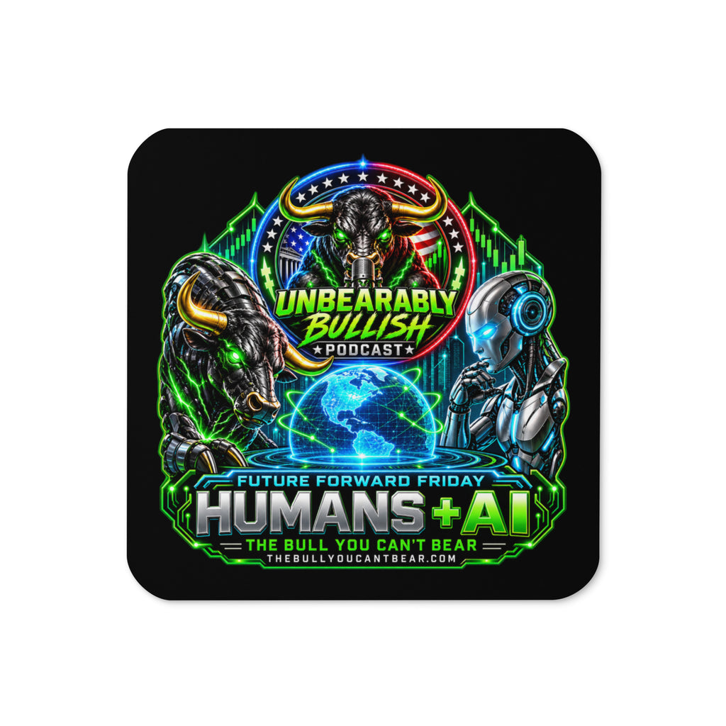 Humans + AI Coaster with cork back, top view