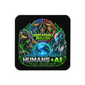 Humans + AI Coaster with cork back, top view