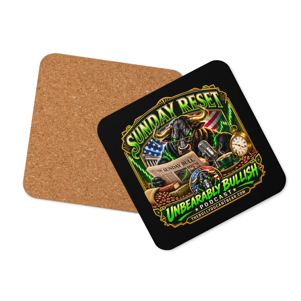 Sunday Reset Coaster with cork back, angled view
