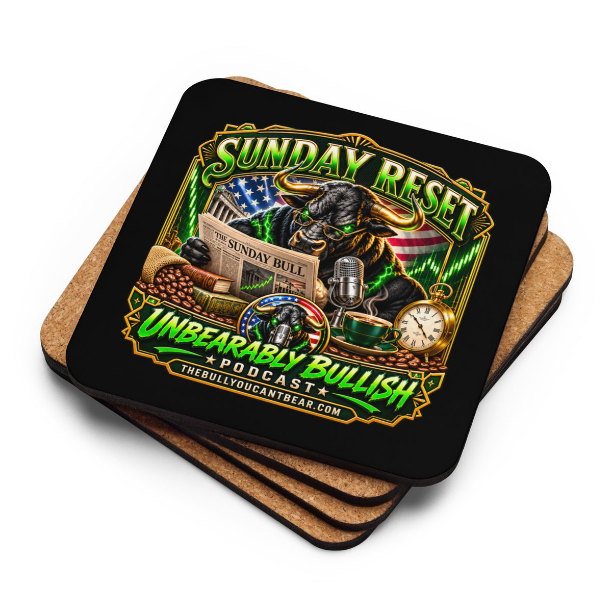 Sunday Reset Coaster with cork back, lifestyle view