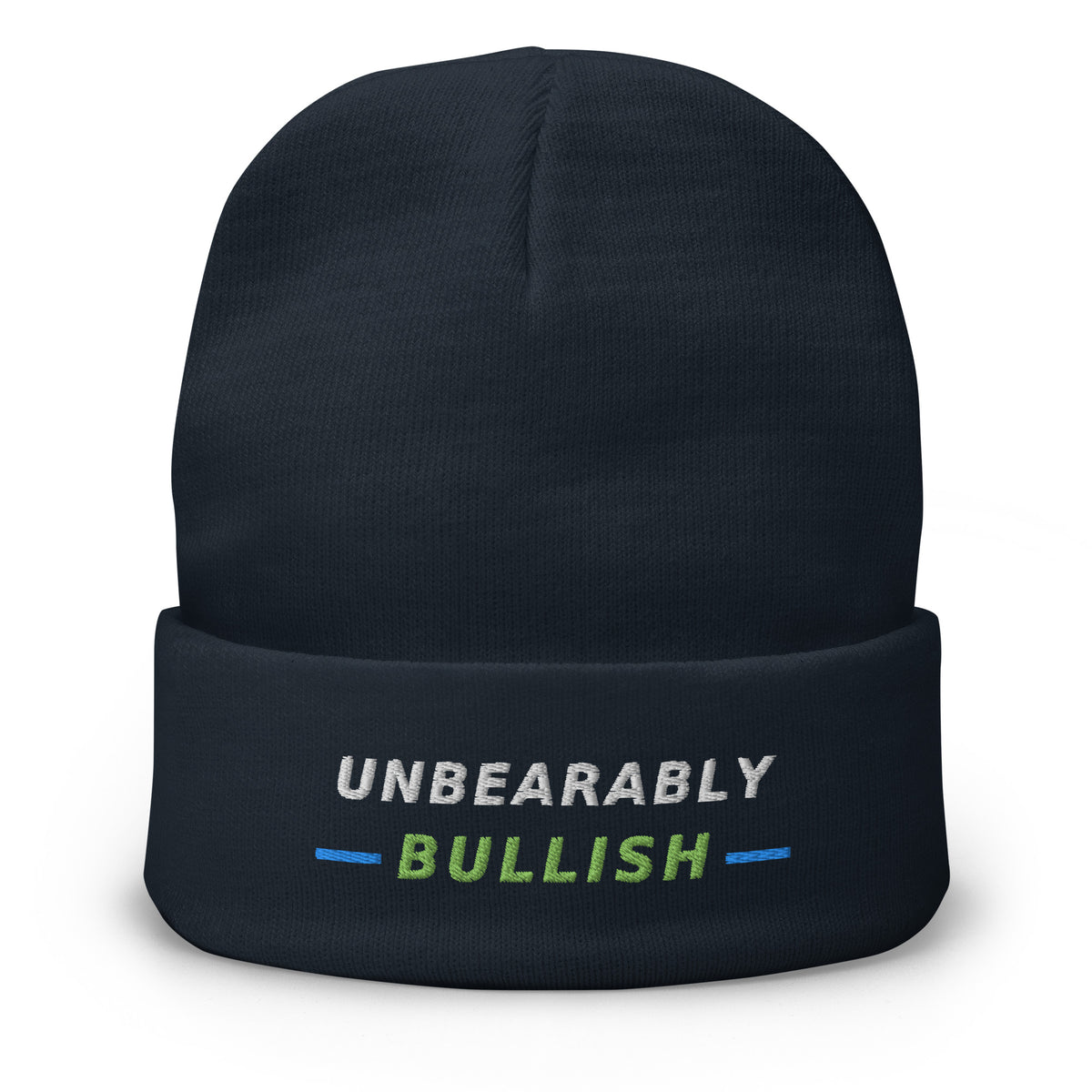 Unbearably Bullish Beanie in Navy, front view