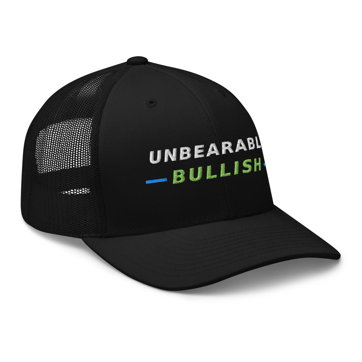 Unbearably Bullish Trucker Hat in Black, right front angle