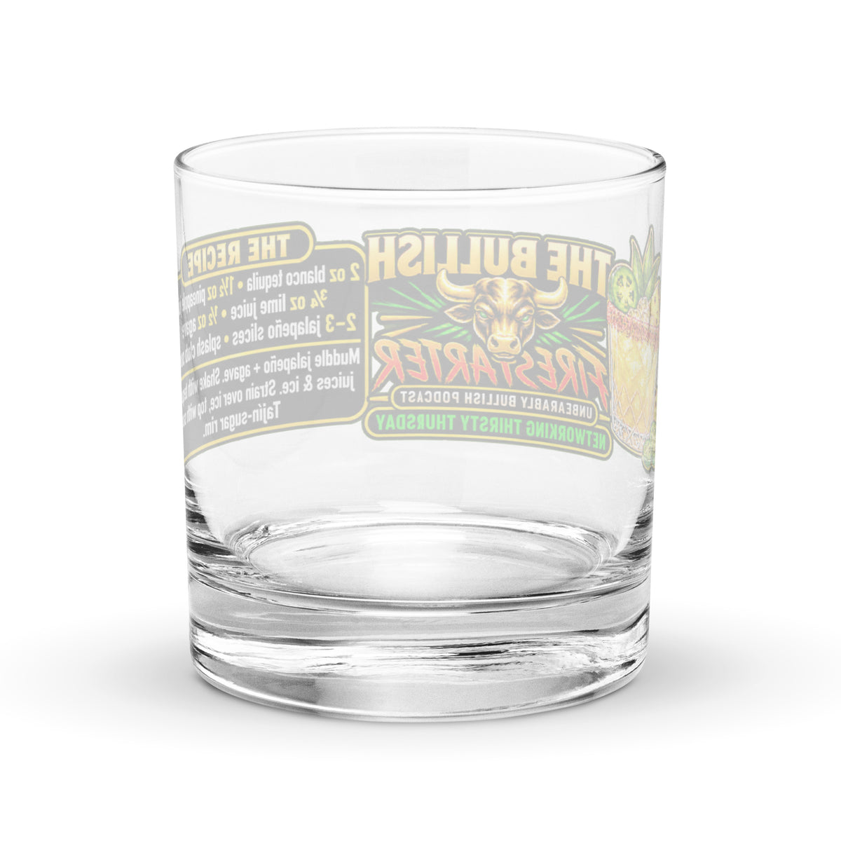 The Bullish Firestarter Rocks Glass, back view