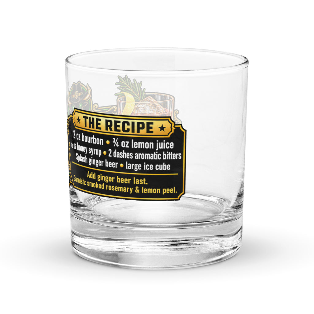 The Bond Vigilante Rocks Glass, left side view