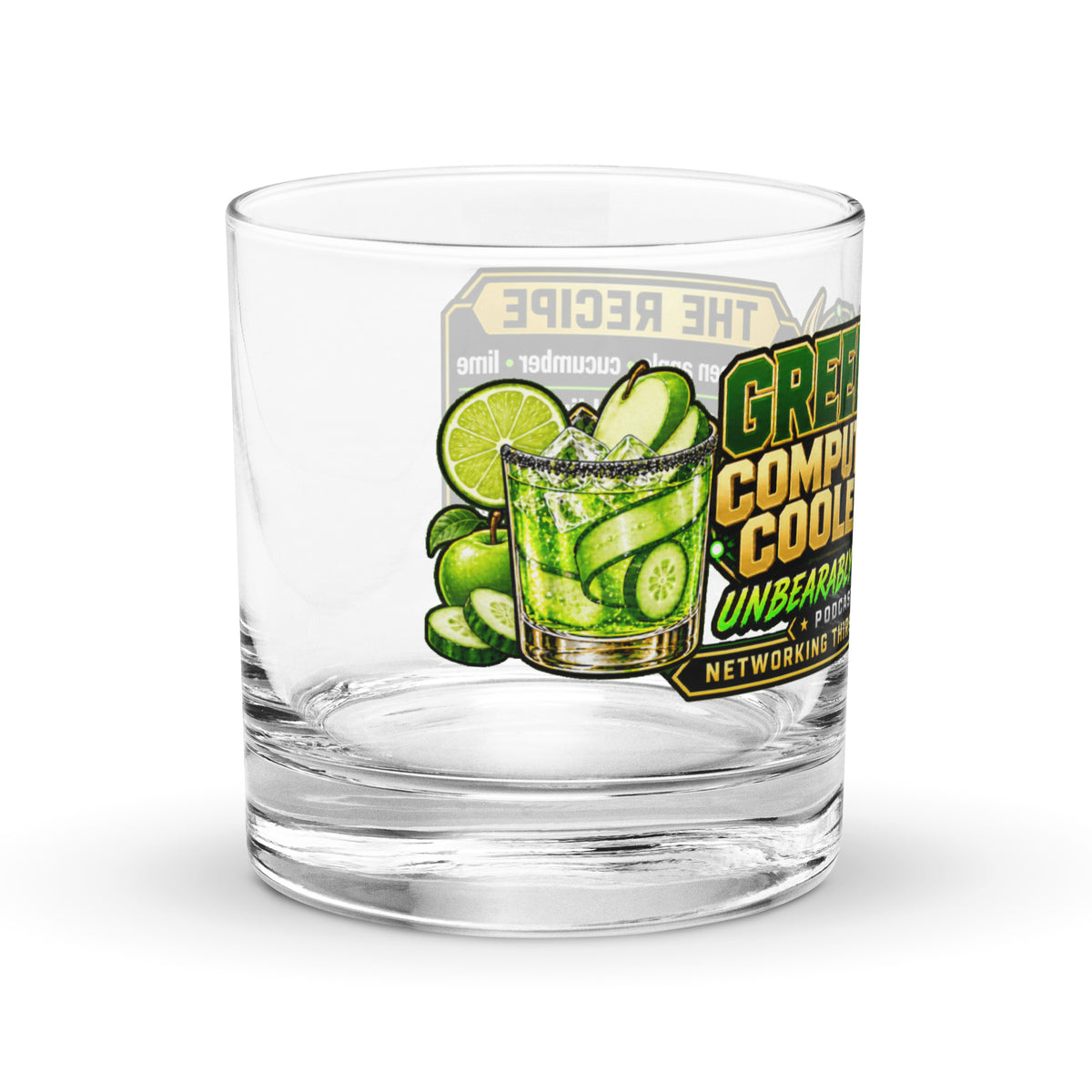 Green Compute Cooler Rocks Glass, right side view