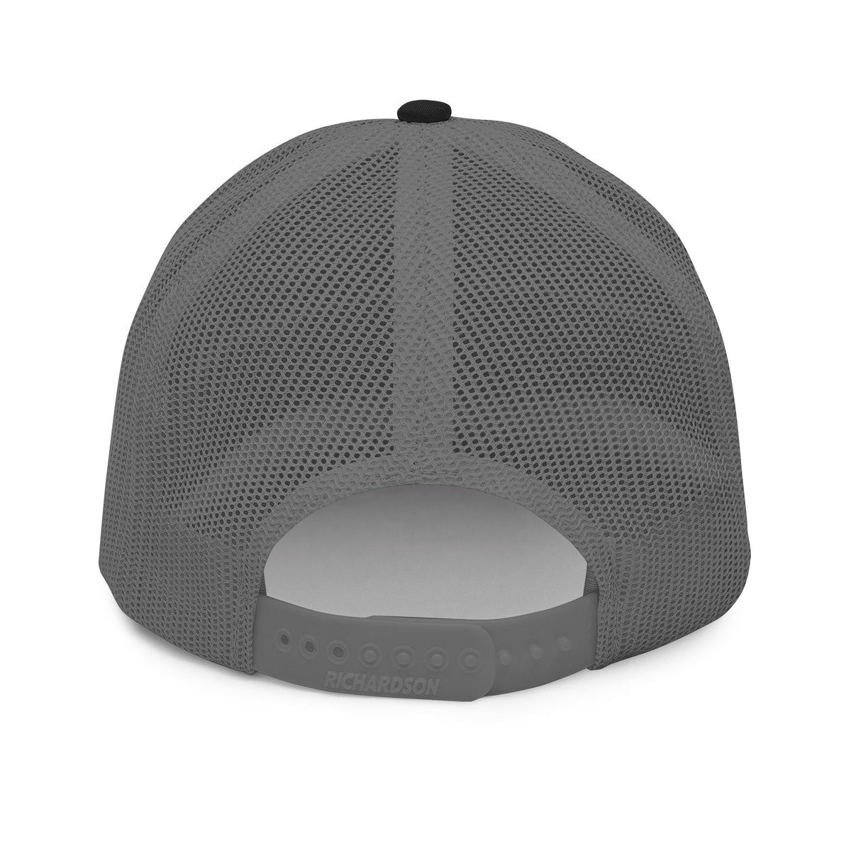 Unbearably Bullish Podcast Trucker Cap in Black and Charcoal, back view