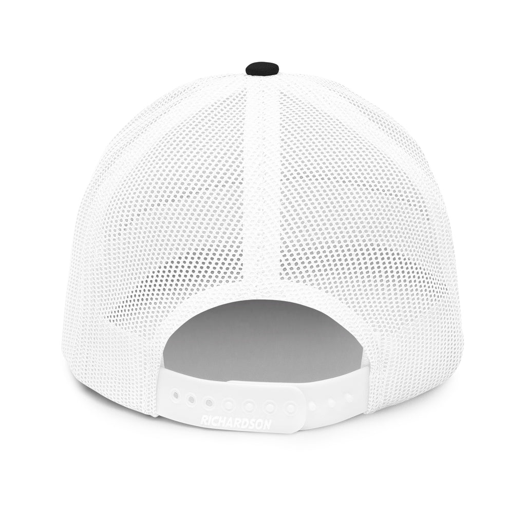 Unbearably Bullish Podcast Trucker Cap in Black and White, back view