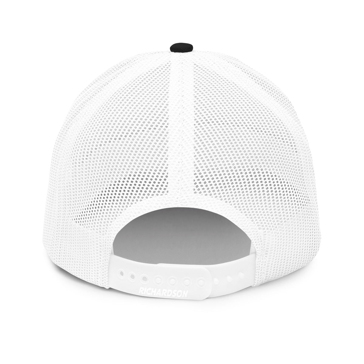 Unbearably Bullish Podcast Trucker Cap in Black and White, back view
