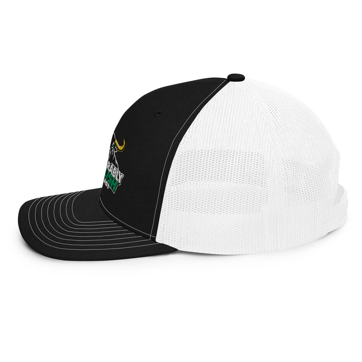 Unbearably Bullish Podcast Trucker Cap in Black and White, left side