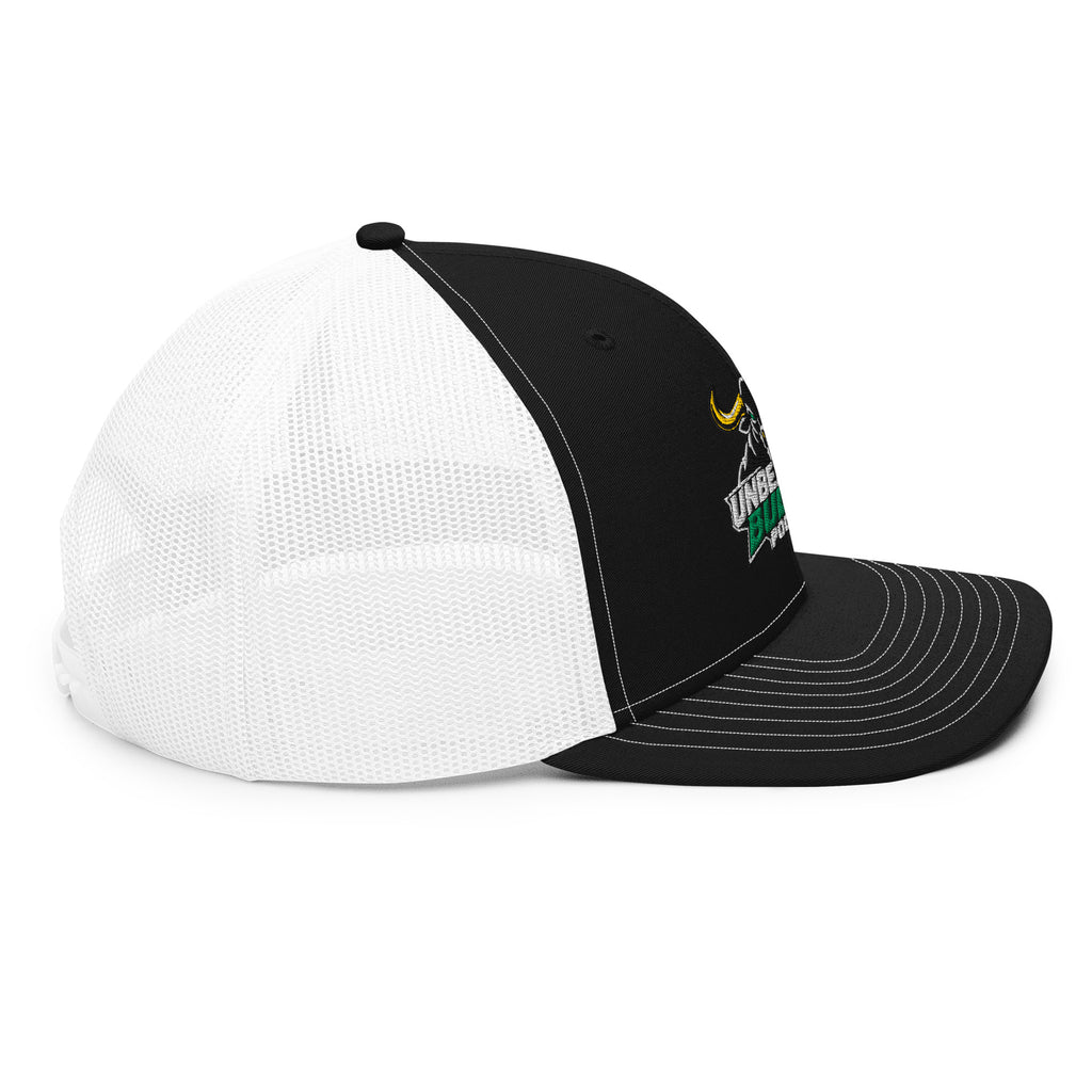 Unbearably Bullish Podcast Trucker Cap in Black and White, right side