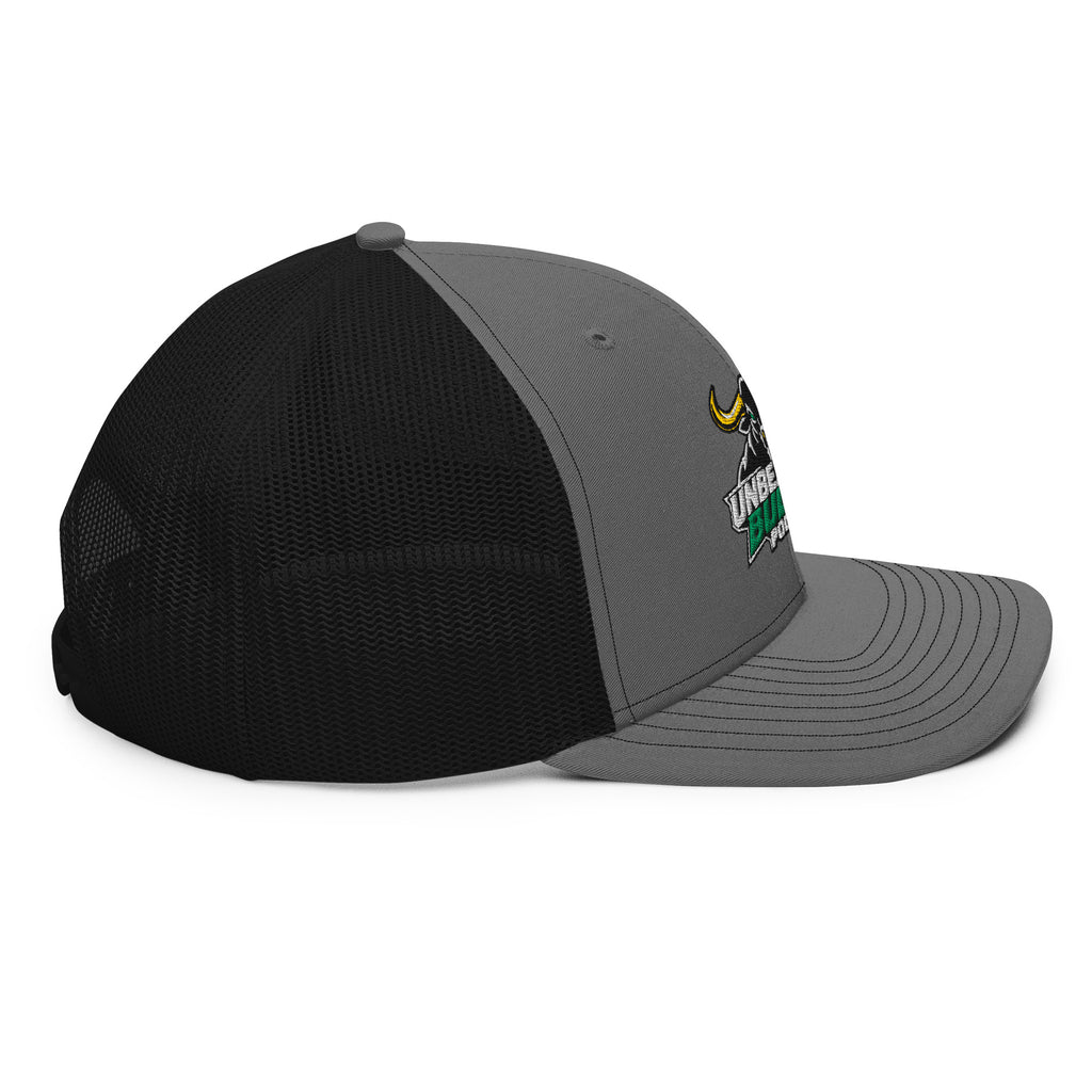 Unbearably Bullish Podcast Trucker Cap in Charcoal and Black, right side
