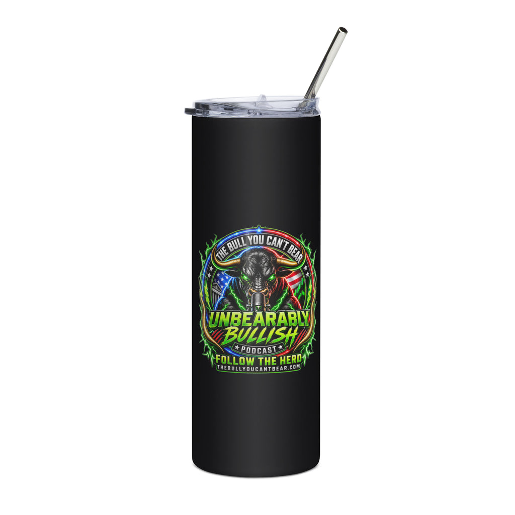 Unbearably Bullish Crest Tumbler, black stainless steel, front view