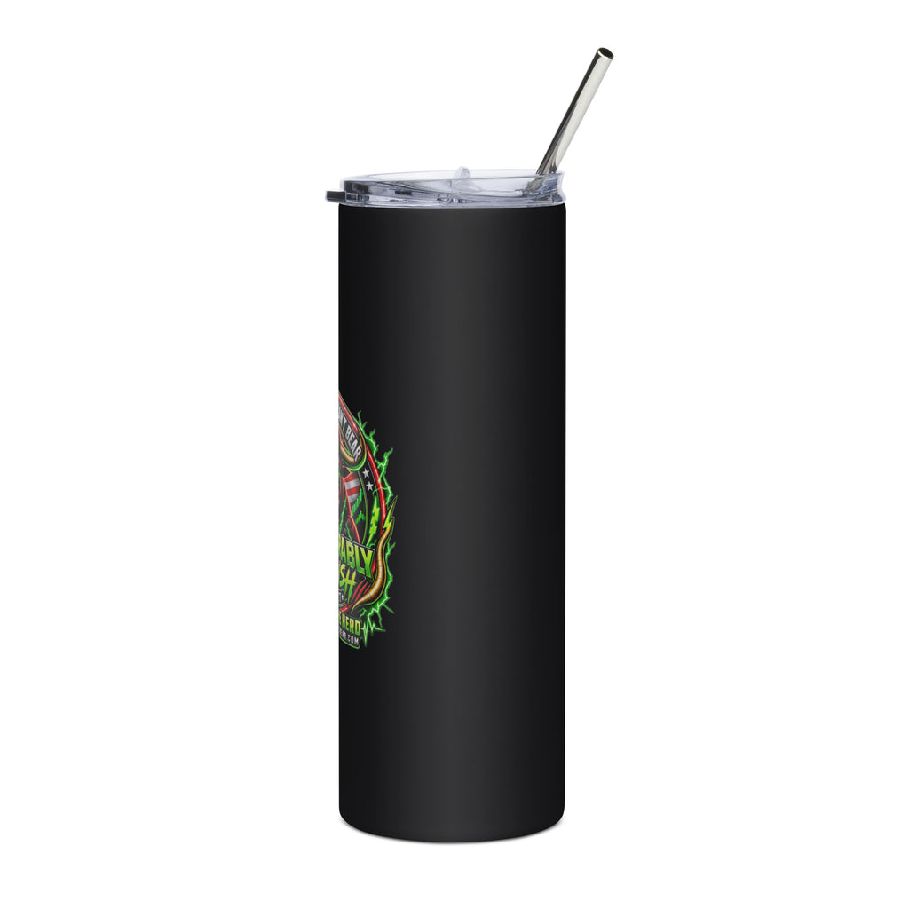 Unbearably Bullish Crest Tumbler, black stainless steel, left side