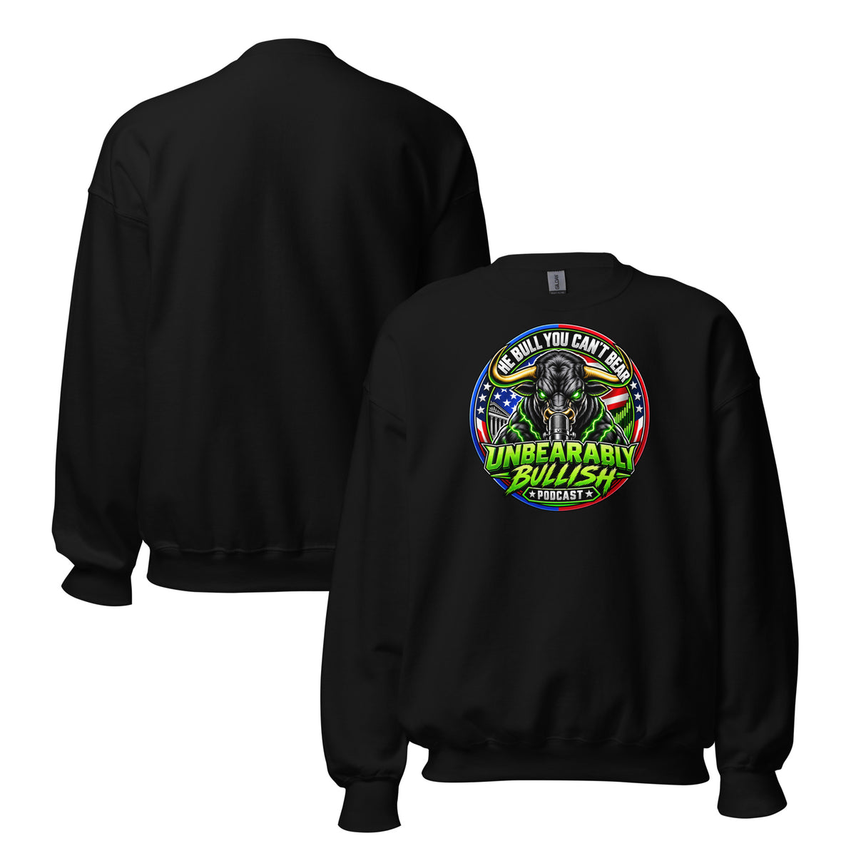 The Bull You Can't Bear Crewneck Sweatshirt in Black, front and back