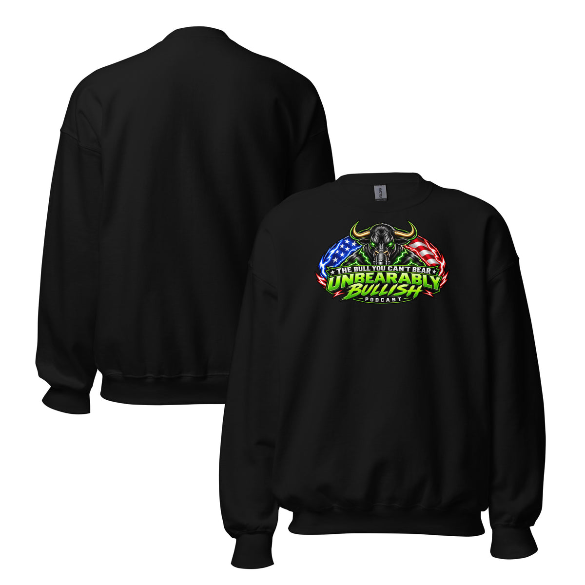 Unbearably Bullish Logo Crewneck Sweatshirt in Black, front and back