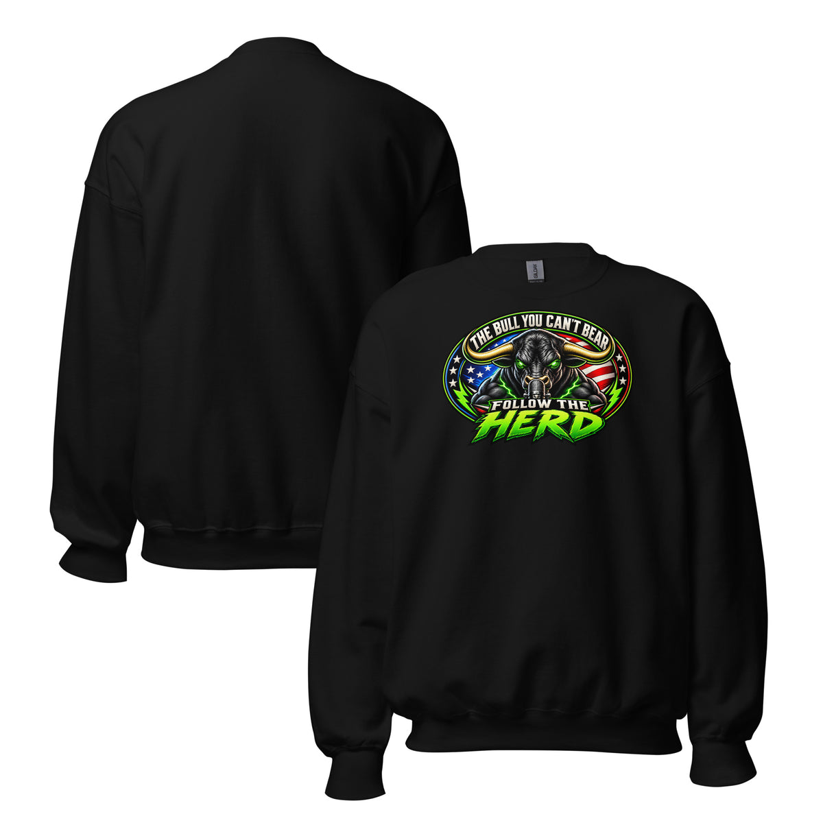 Follow The Herd Crewneck Sweatshirt in Black, front and back