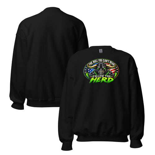 Follow The Herd Crewneck Sweatshirt in Black, front and back