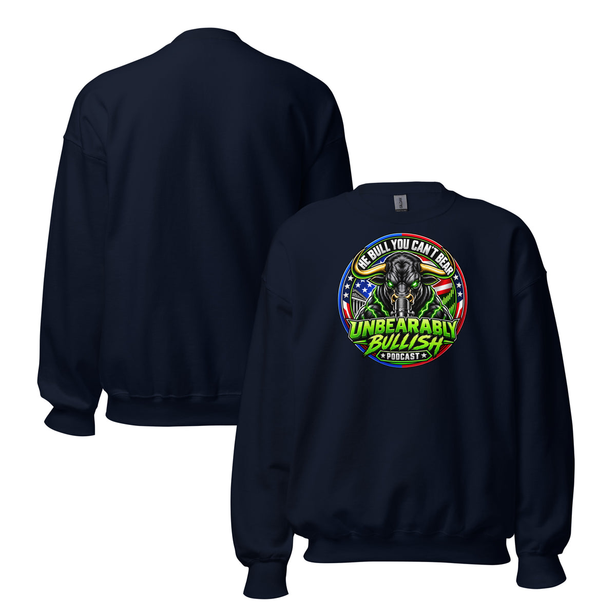 The Bull You Can't Bear Crewneck Sweatshirt in Navy, front and back