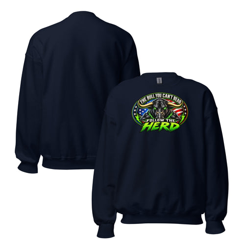 Follow The Herd Crewneck Sweatshirt in Navy, front and back