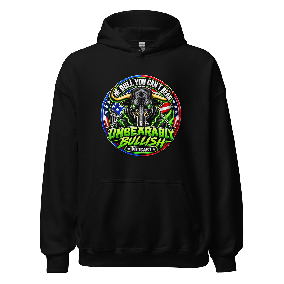 The Bull You Can't Bear Hoodie in Black, front print