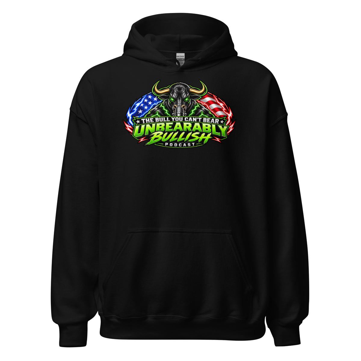 Unbearably Bullish Logo Hoodie in Black, front print