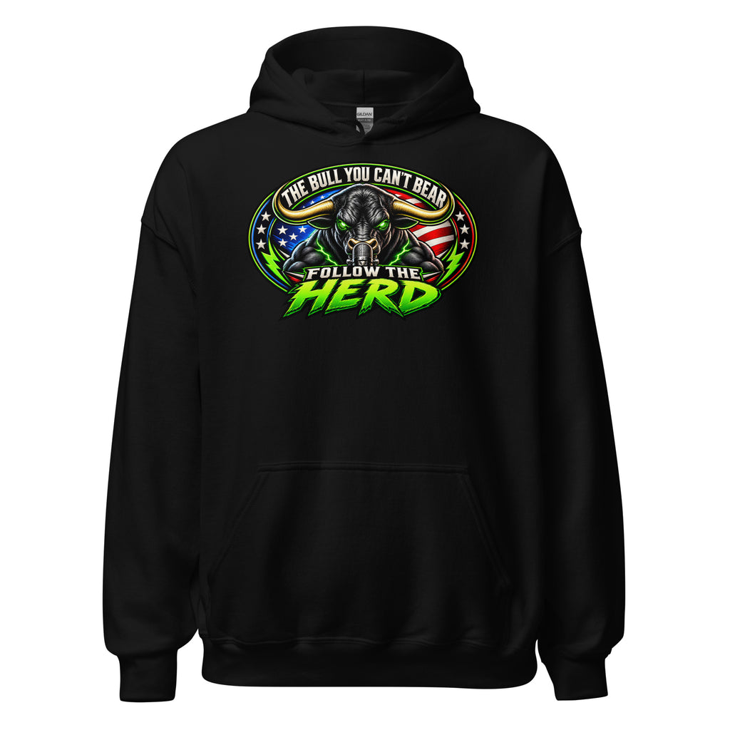 Follow The Herd Hoodie in Black, front print