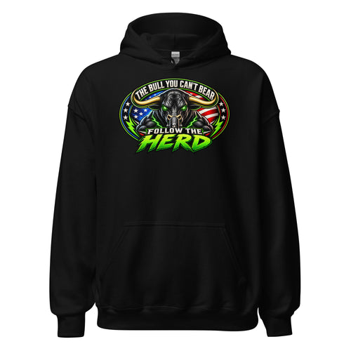 Follow The Herd Hoodie in Black, front print
