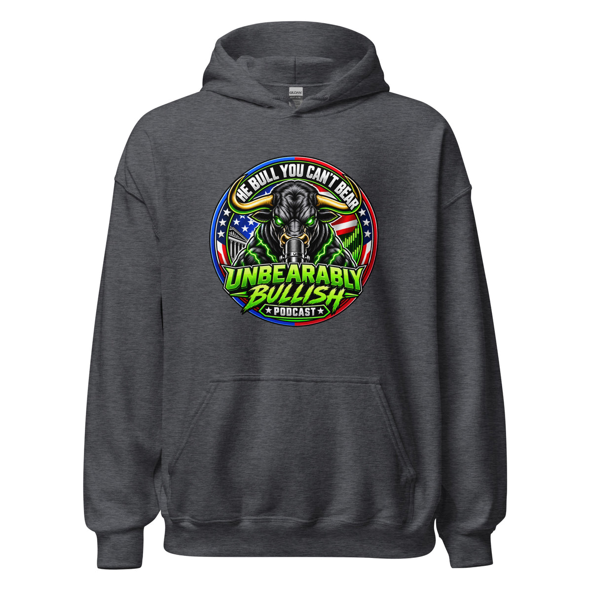 The Bull You Can't Bear Hoodie in Dark Heather, front print