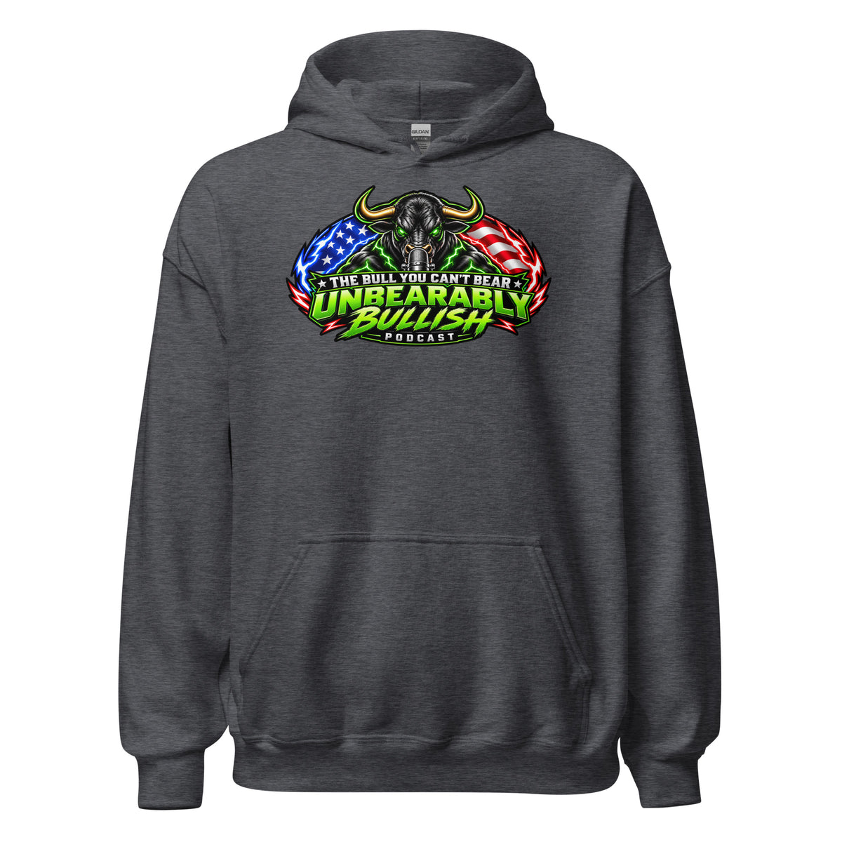 Unbearably Bullish Logo Hoodie in Dark Heather, front print