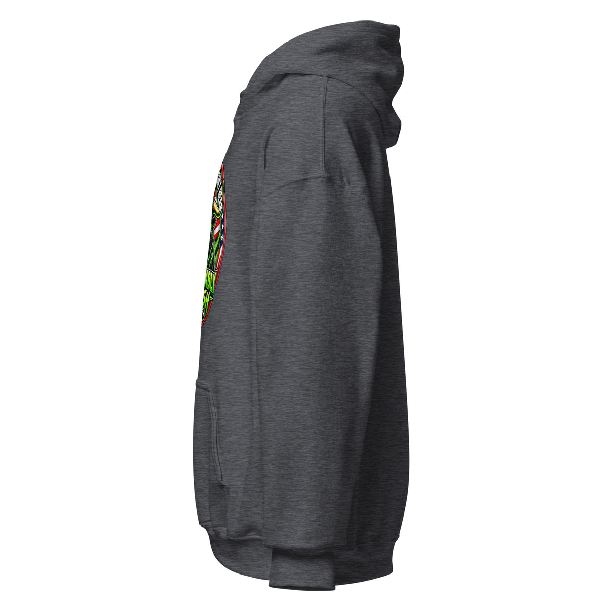 The Bull You Can't Bear Hoodie in Dark Heather, left side