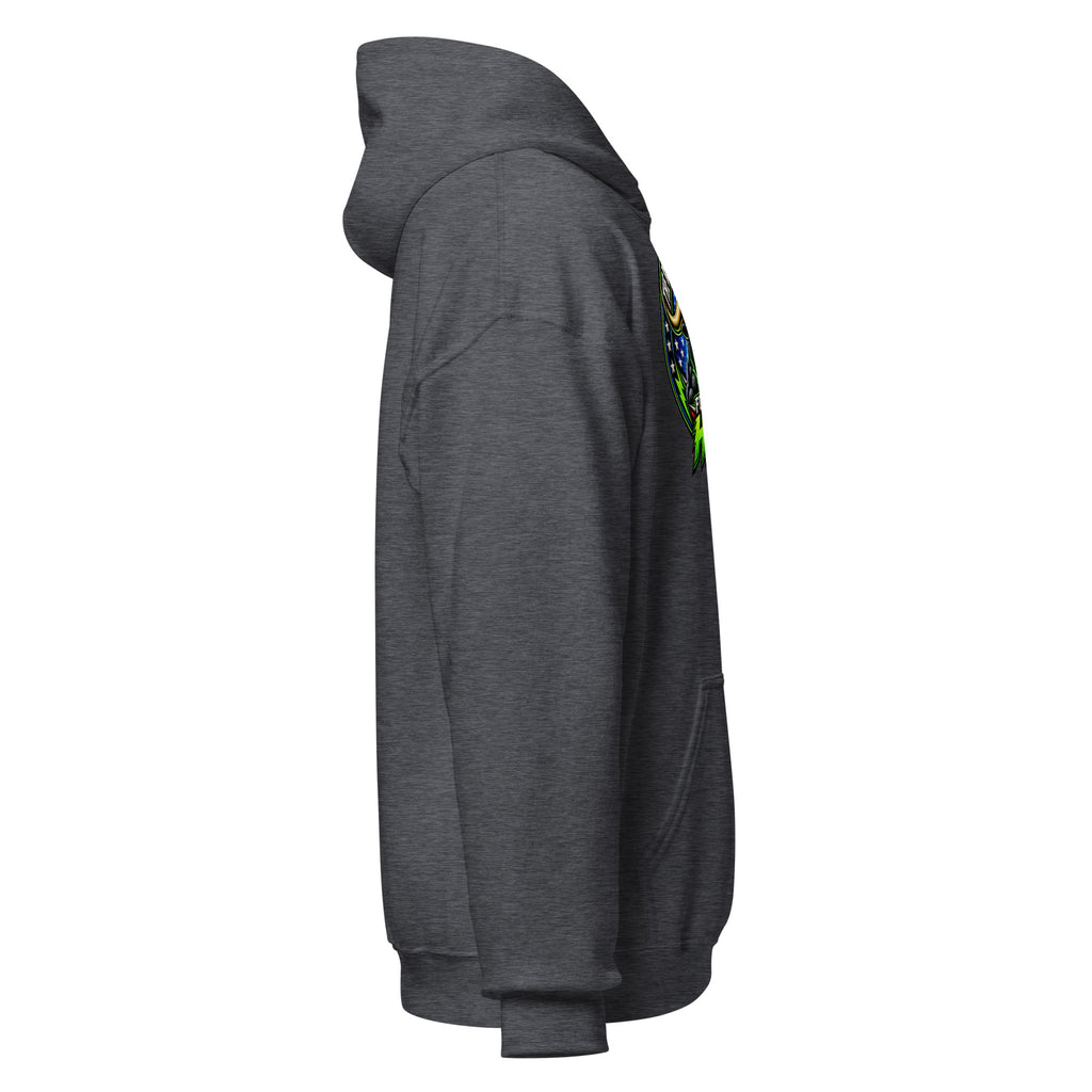 Follow The Herd Hoodie in Dark Heather, right side