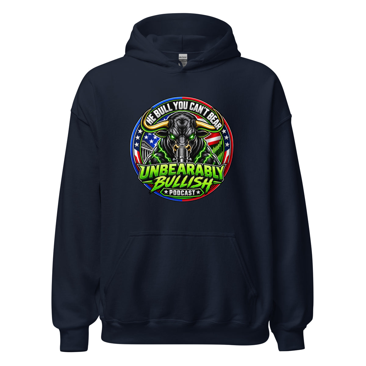 The Bull You Can't Bear Hoodie in Navy, front print