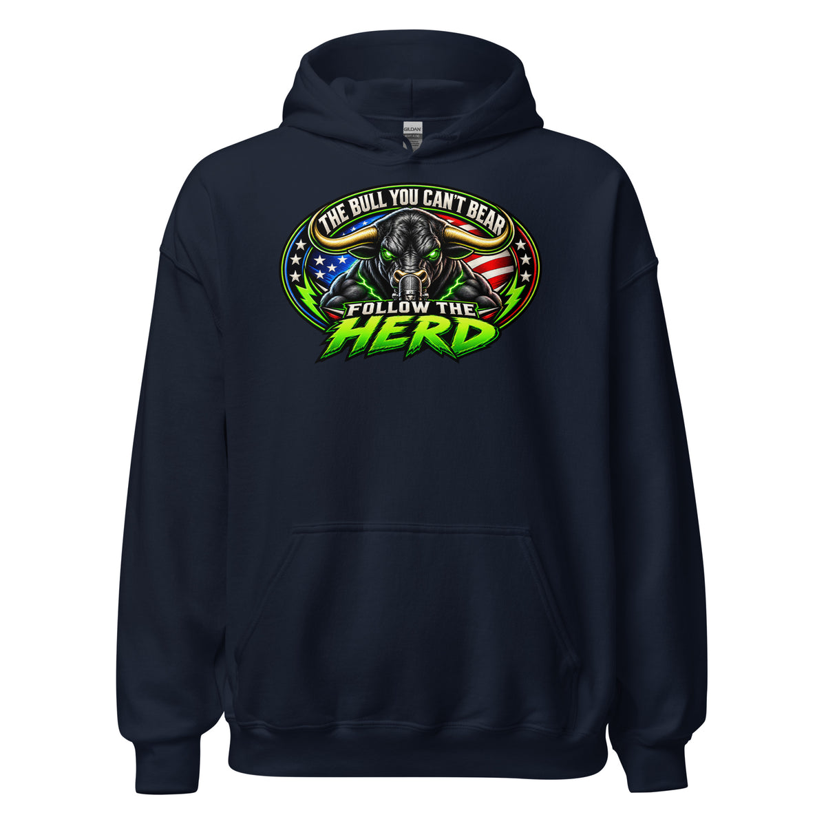 Follow The Herd Hoodie in Navy, front print